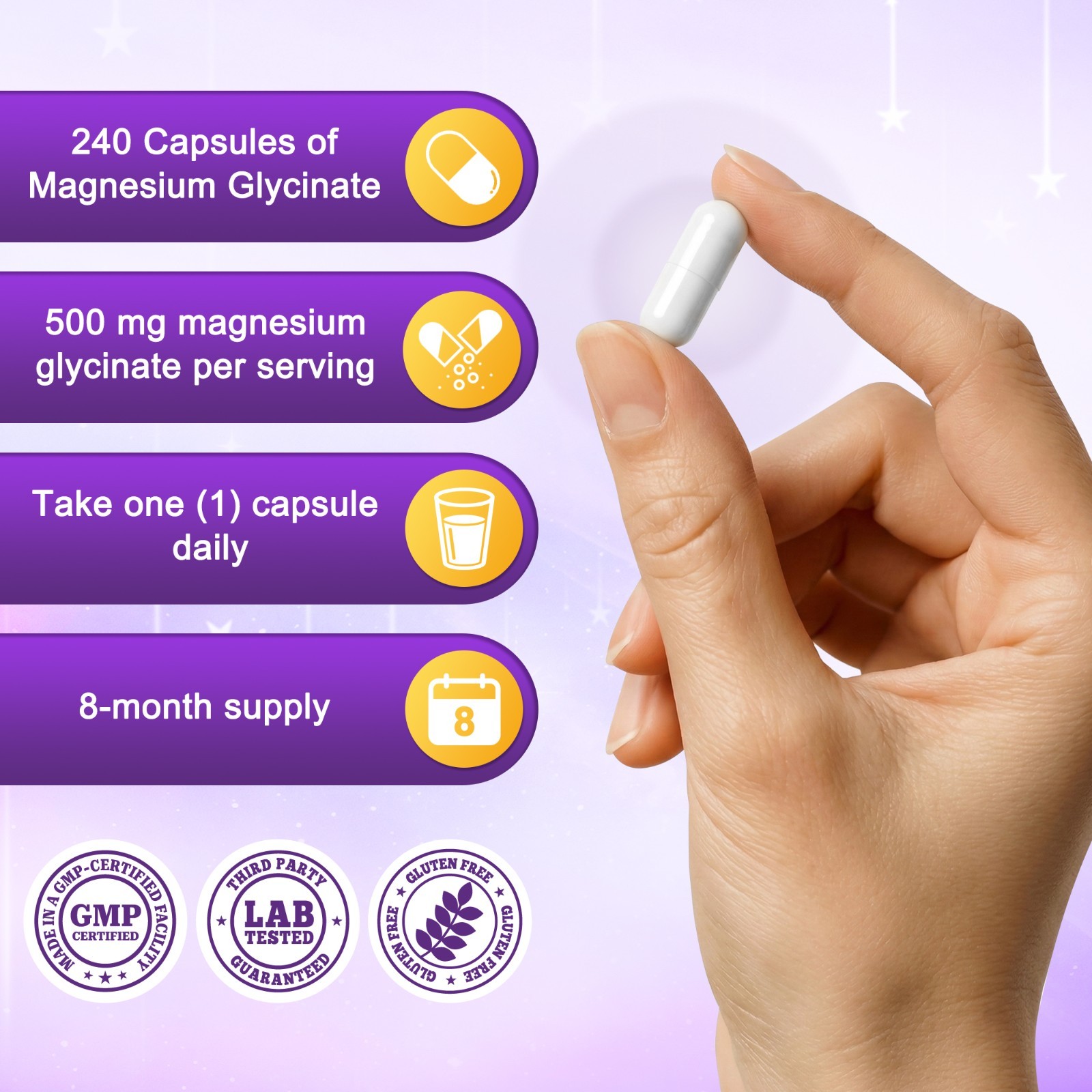 3 Pack Magnesium Glycinate 500mg – 720 Capsules | 3 Years Supply | Made in USA