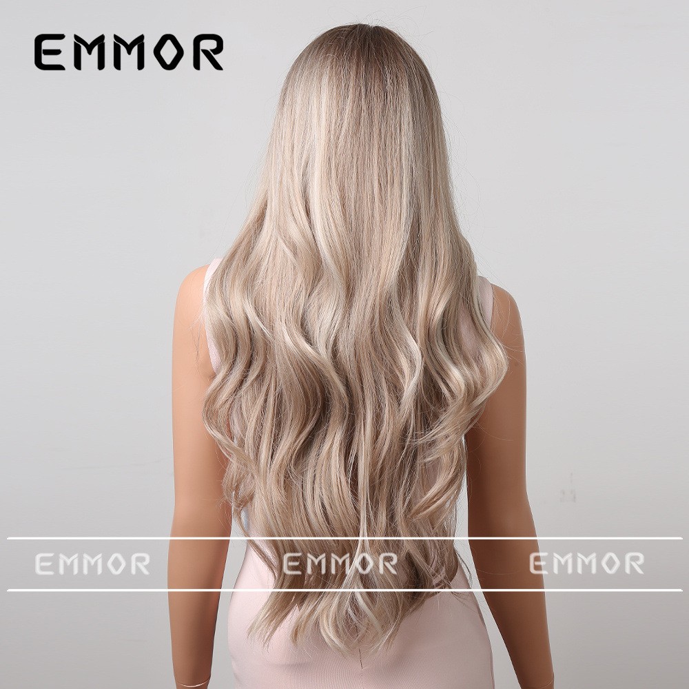 Middle Part Long Curly Ombre Gray Brown Wig Fashion European Style Natural Full