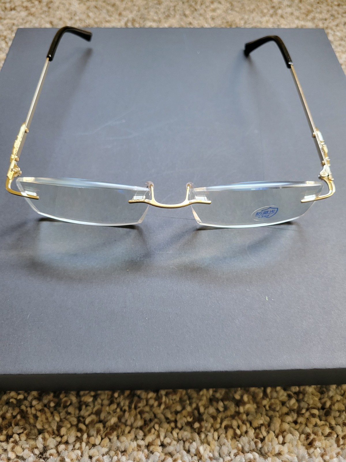 Rimless Rectangular Gold Metal Eyeglass Frames Unisex Adults Solid Pattern