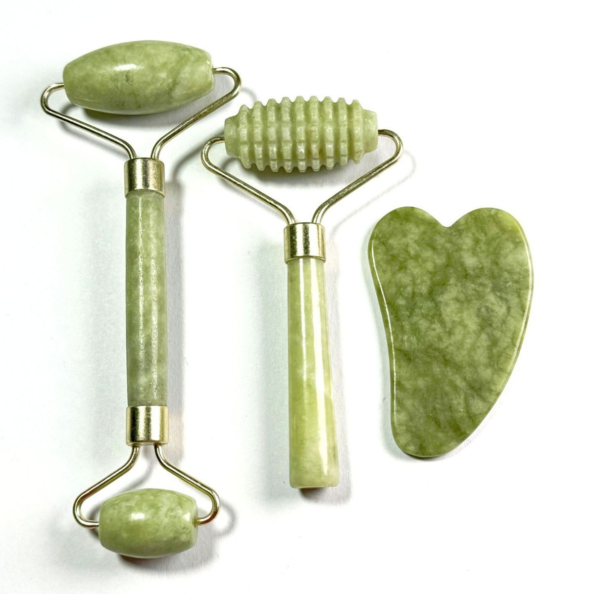 Jade Facial Roller & Gua Sha Board Set 3pc Face Massage Skincare Tool Kit