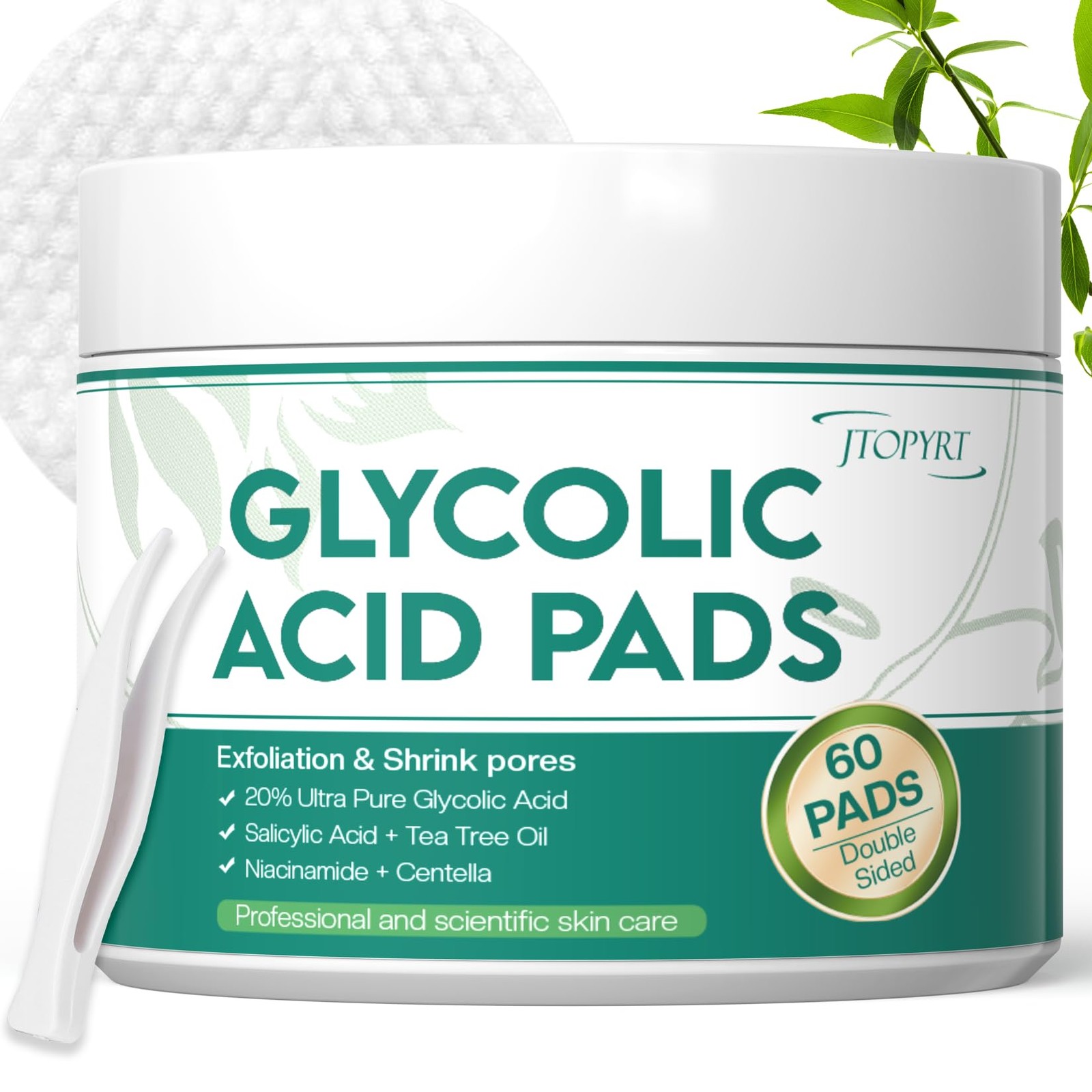 Glycolic Acid Pads 20%: Dual Sided Exfoliating Face 60 Count (Pack of 1)