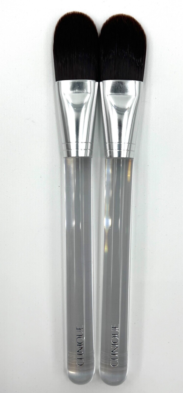 2 Piece Brush: Clinique 6″ Powder Foundation Brush Clear Handle~ Standard Size