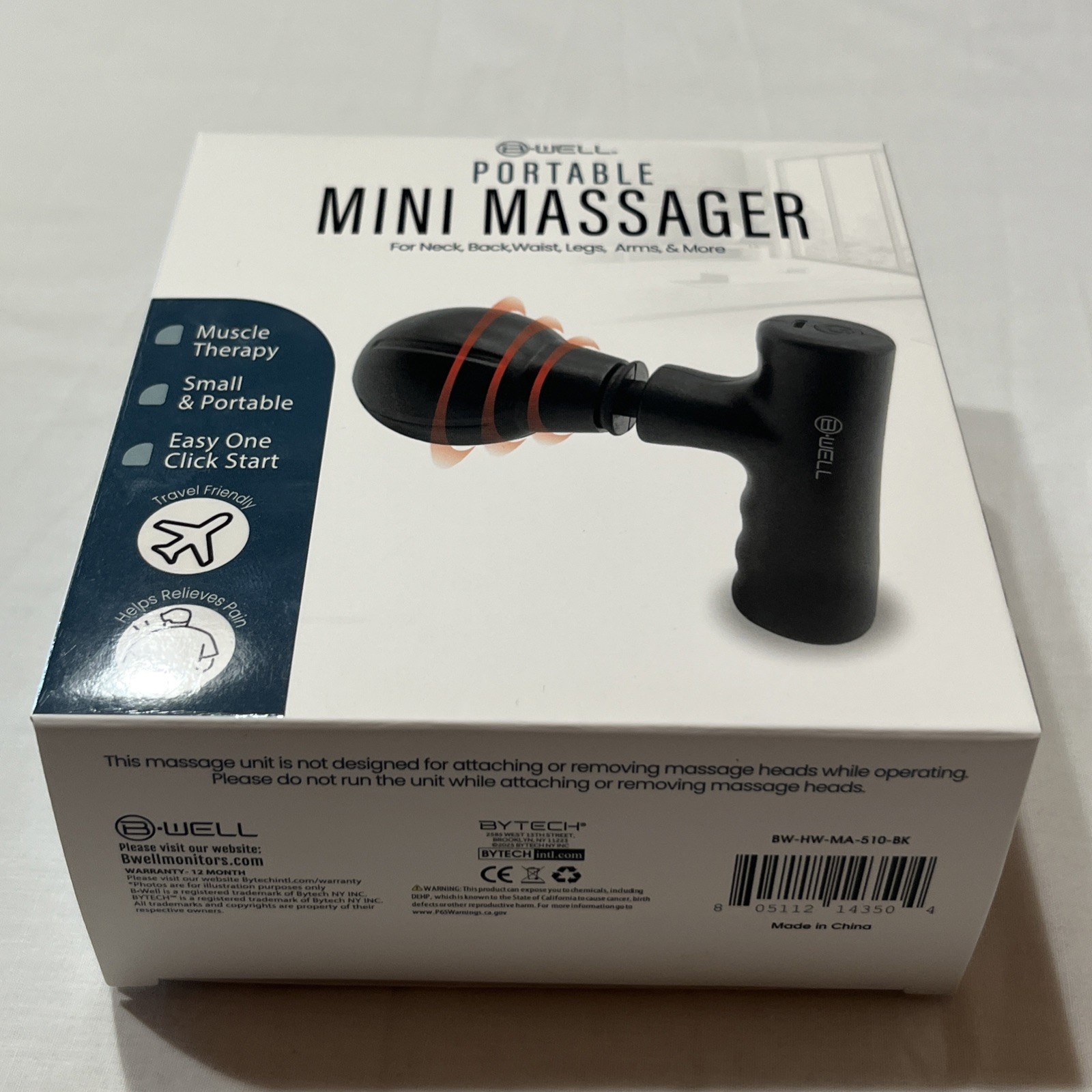 B-WELL Portable Handheld Mini Vibrating Massager USB Charging Black