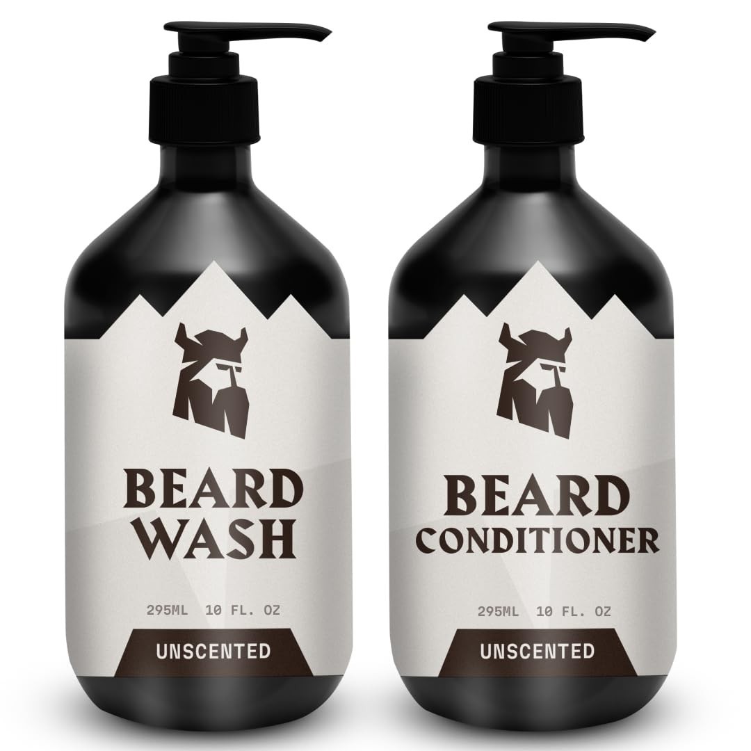 Unscented Beard Wash & Conditioner Pack of 2 – Deep Cleansing Oil, Jojoba Oil, I