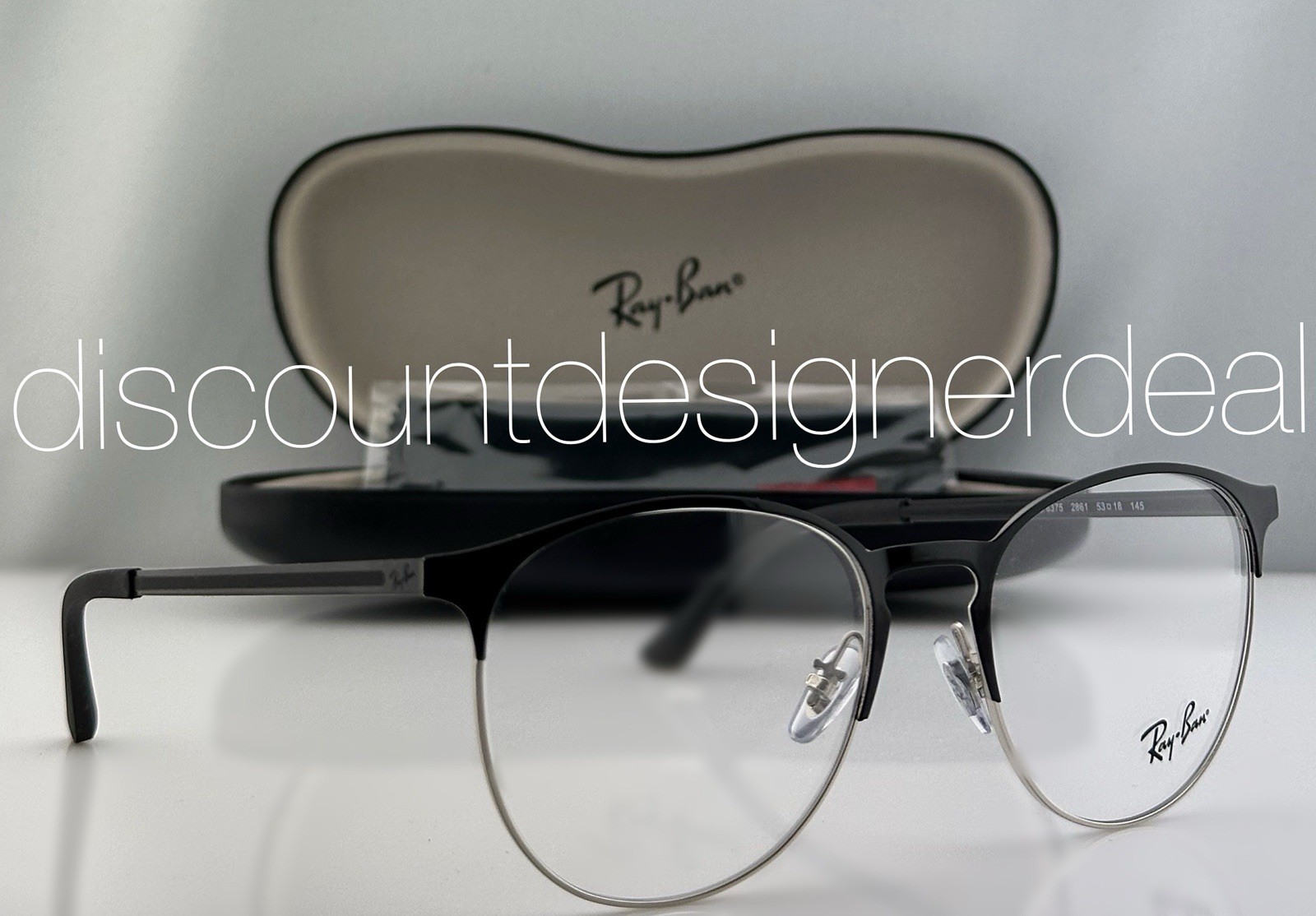 Ray-Ban Round Eyeglasses Black Silver Metal Clear Demo RB6375 2861 53mm