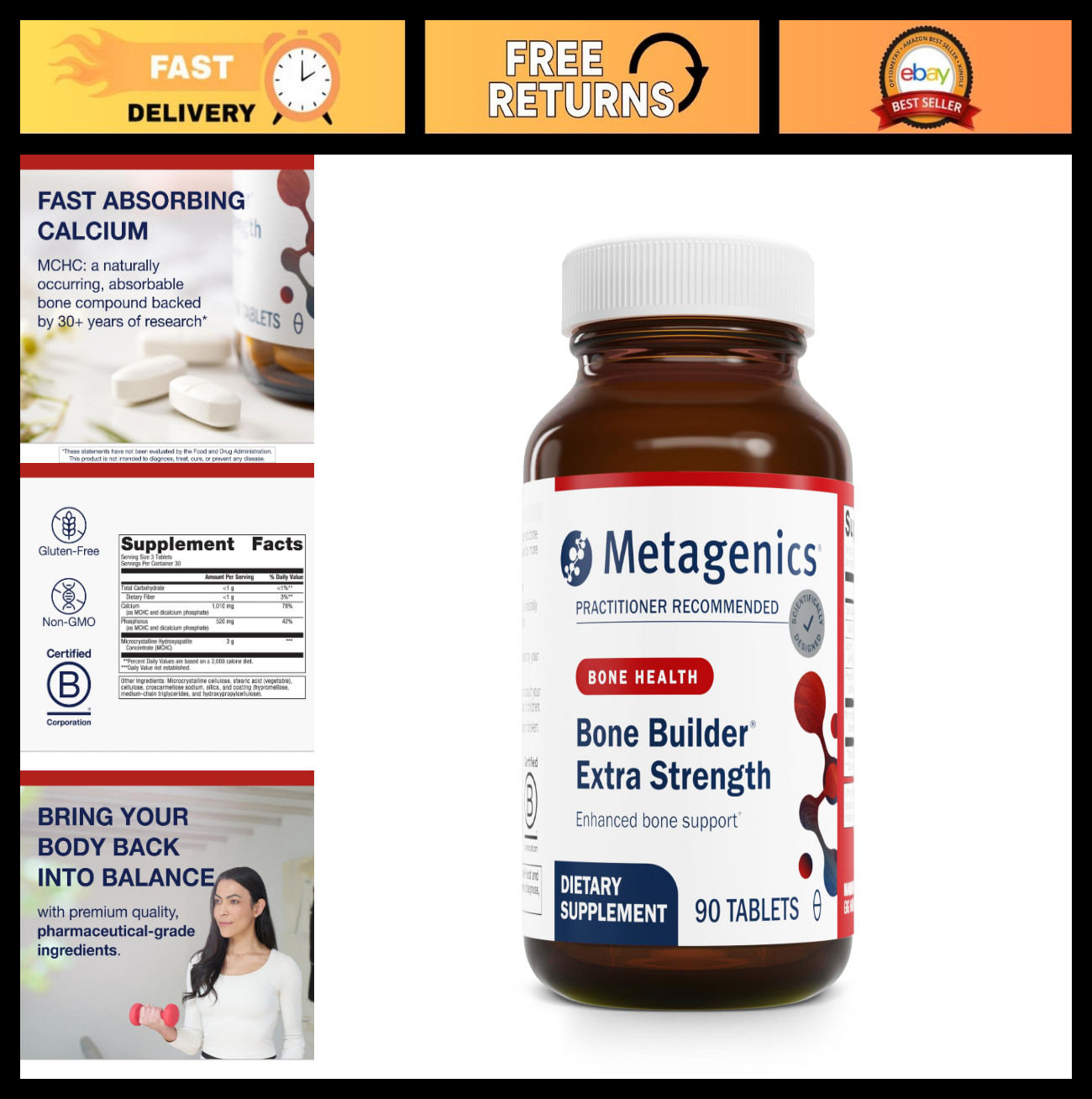 Bone Builder Extra Strength – MCHC Calcium & Phosphorus for Bone Density – Non-G