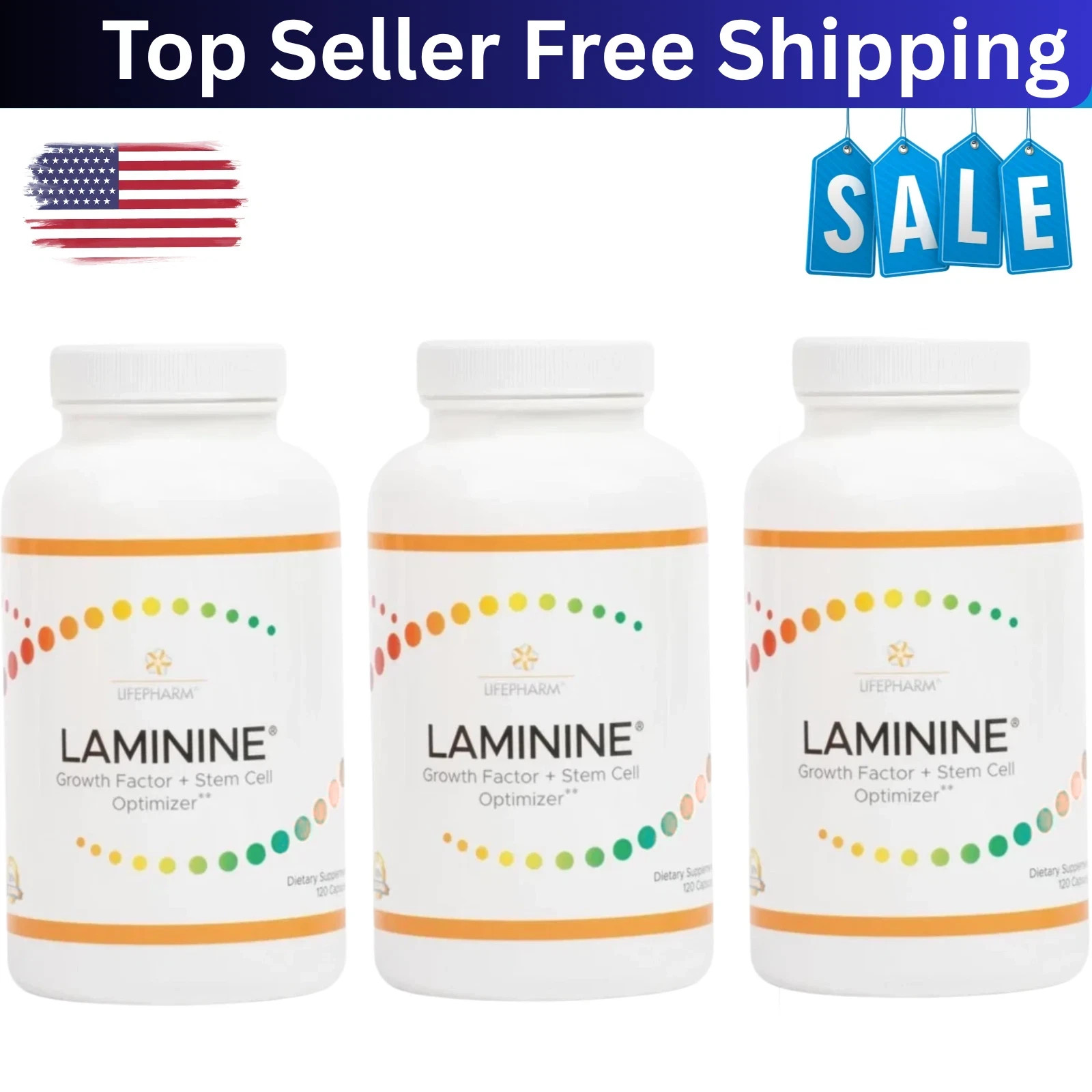 3 AUTHENTIC LifePharm Laminine Supplement 360 Capsules Total – EXP 07/2026!