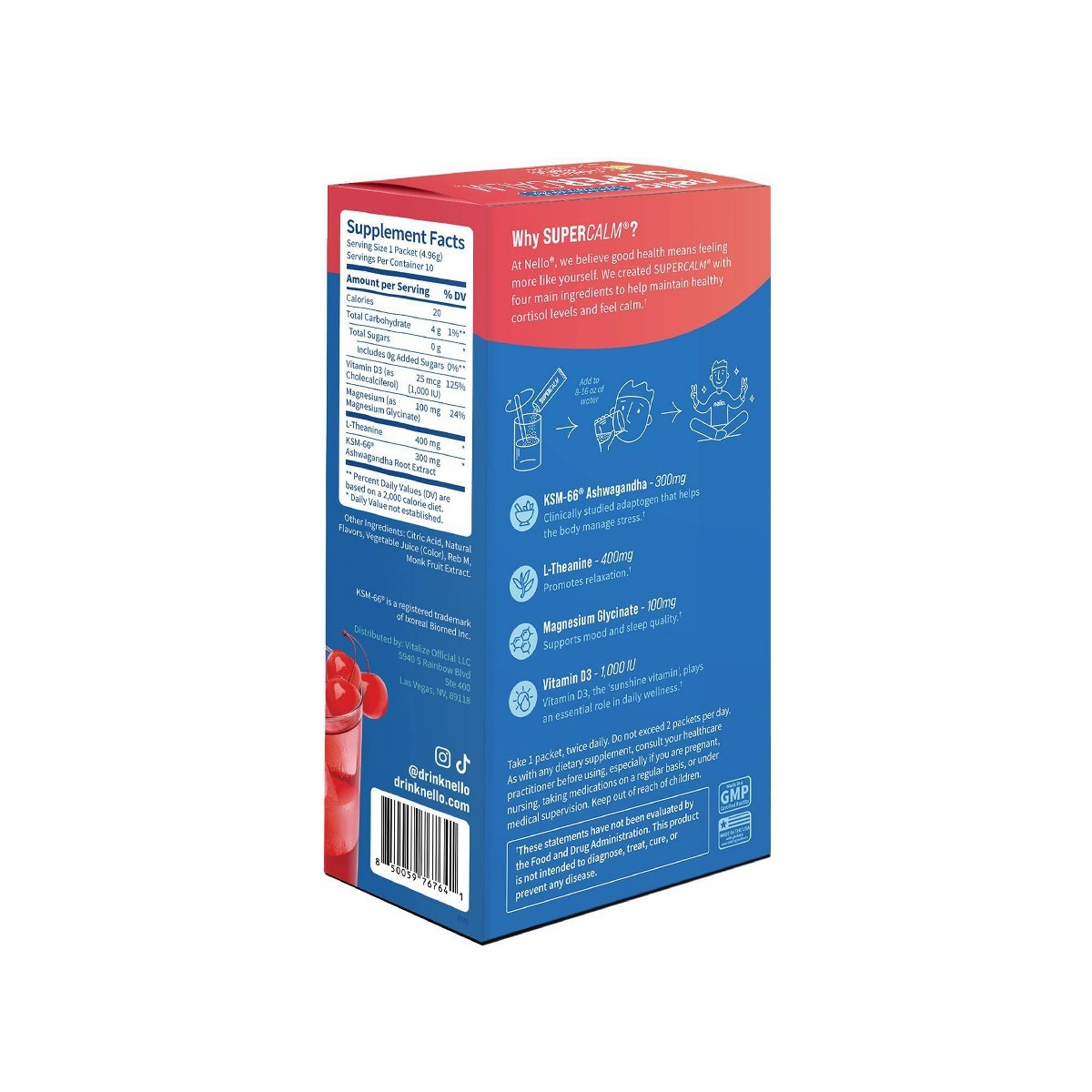 Nello Supercalm Drink Mix Supplement Powder – Shirley Temple – 10ct
