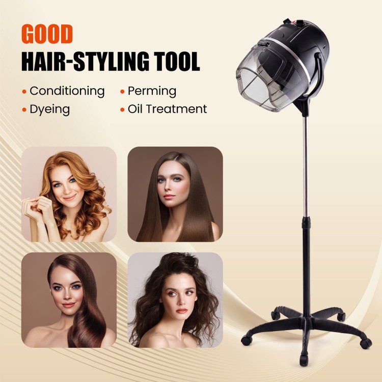 Salon Standing Hair Bonnet Dryer — 40–60°C, 60-Min Timer, Wheels