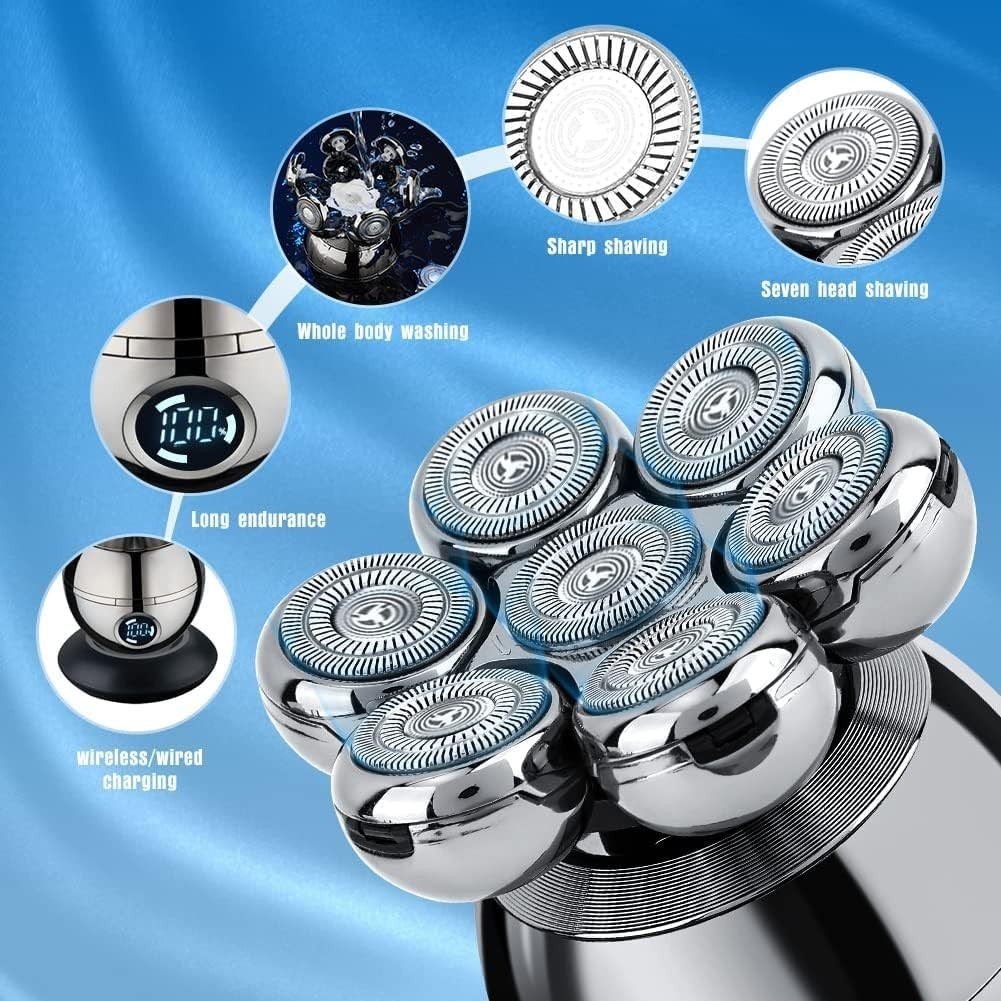 Skull Shaver Electric Palm Razor LED Cordless Rechargeable 9 Blades Wet Dry SET.