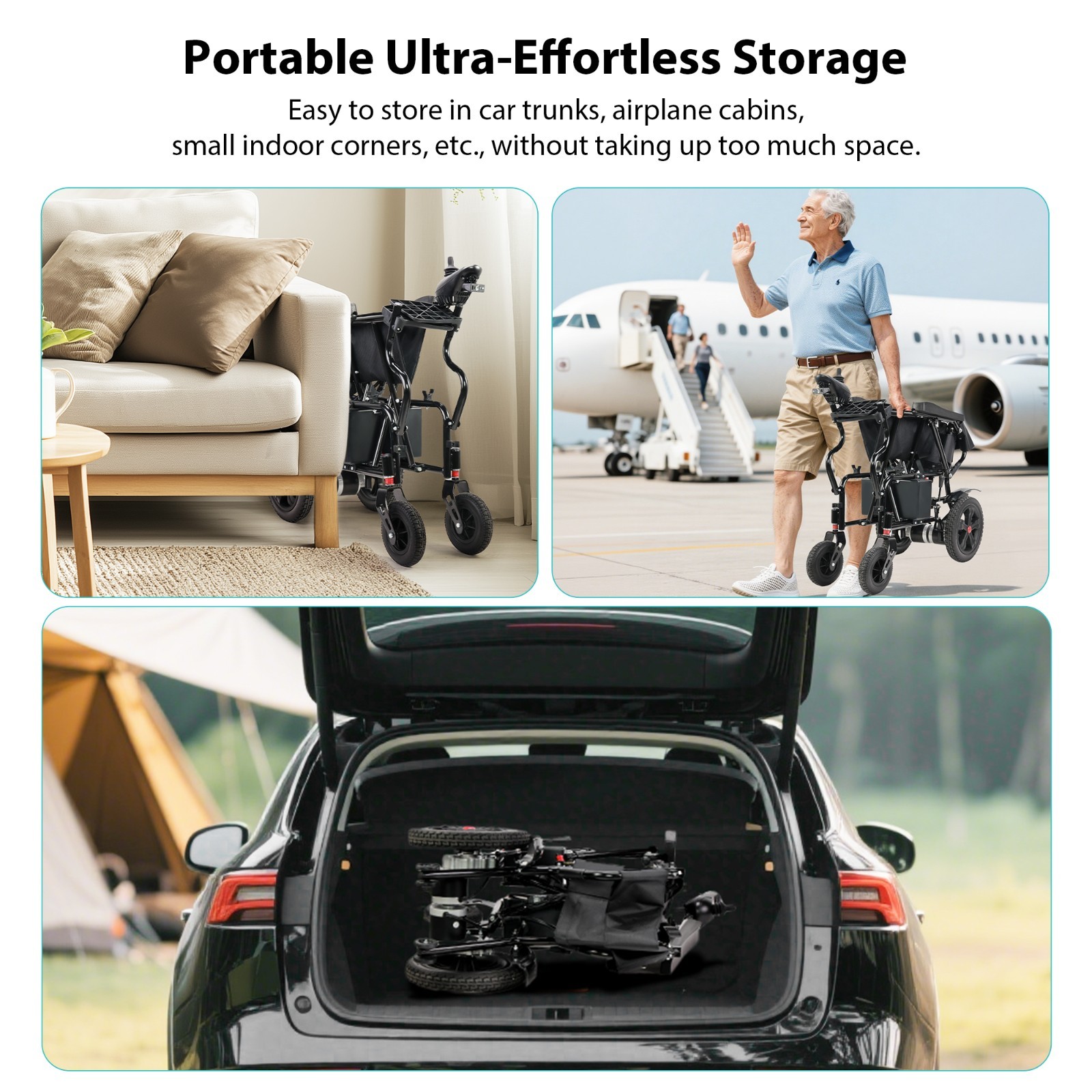 Lightweight Foldable Electric Wheelchair with Extended and Widened Armrests