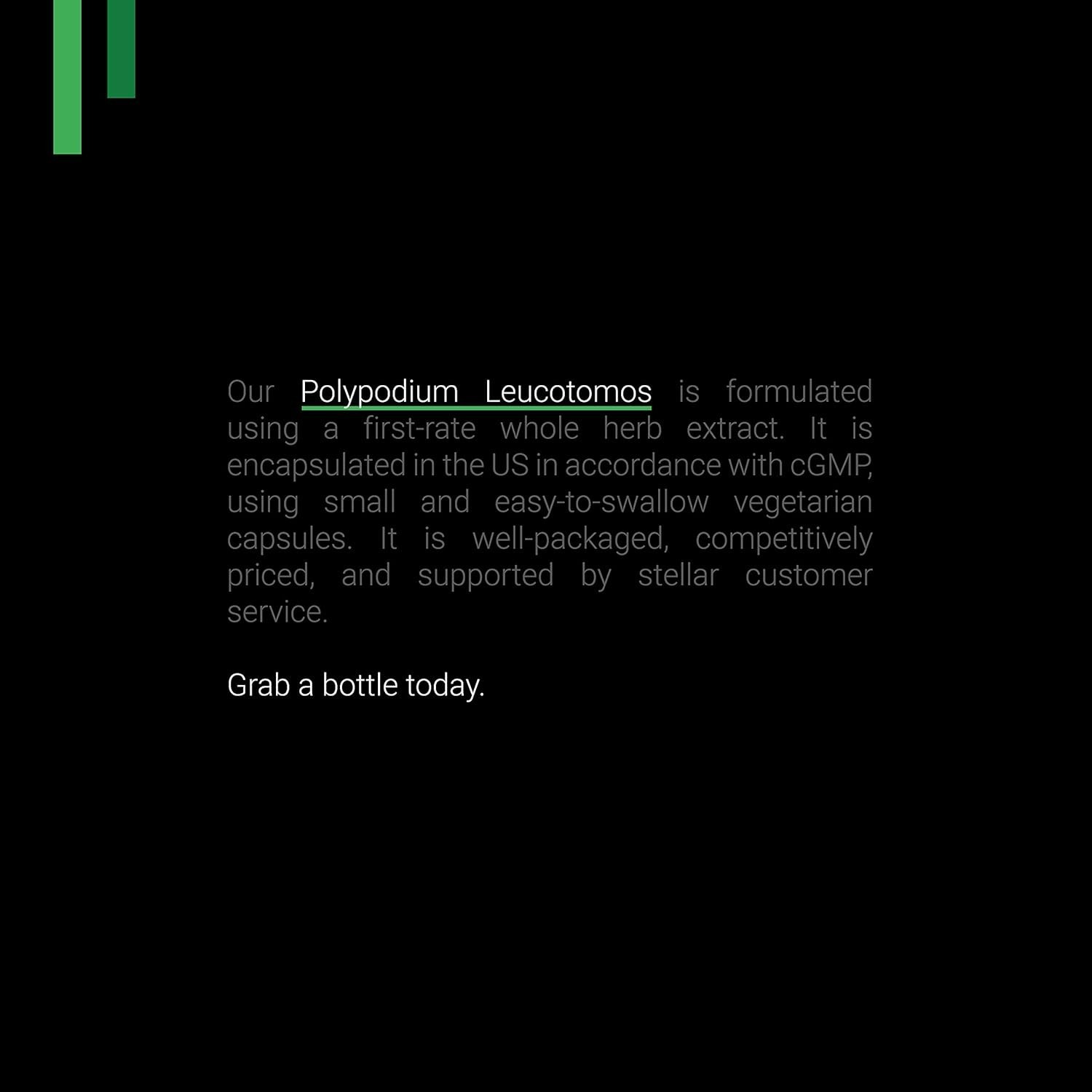 Polypodium Leucotomos 500mg 180 Count V-Capsules / 90 Servings: Manufactured …