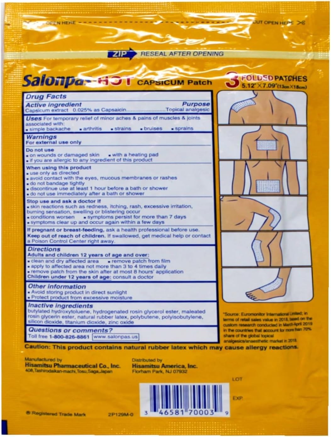Natural Capsicum Pain Relief Patches – 8 Hour Muscle & Joint Relief (Pack of 6)