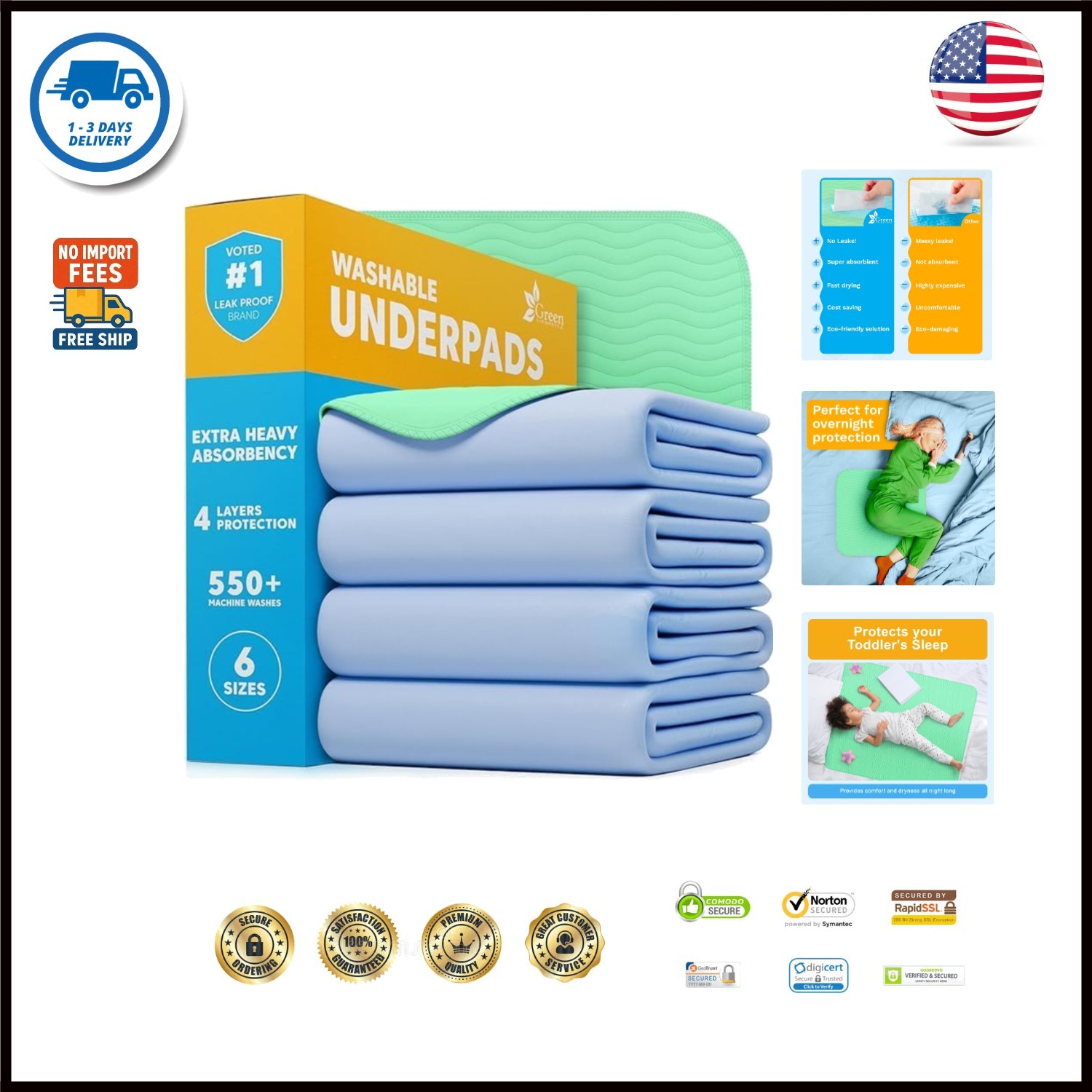 Washable Underpads – Heavy Absorbency Reusable Bedwetting Incontinence Pads f…