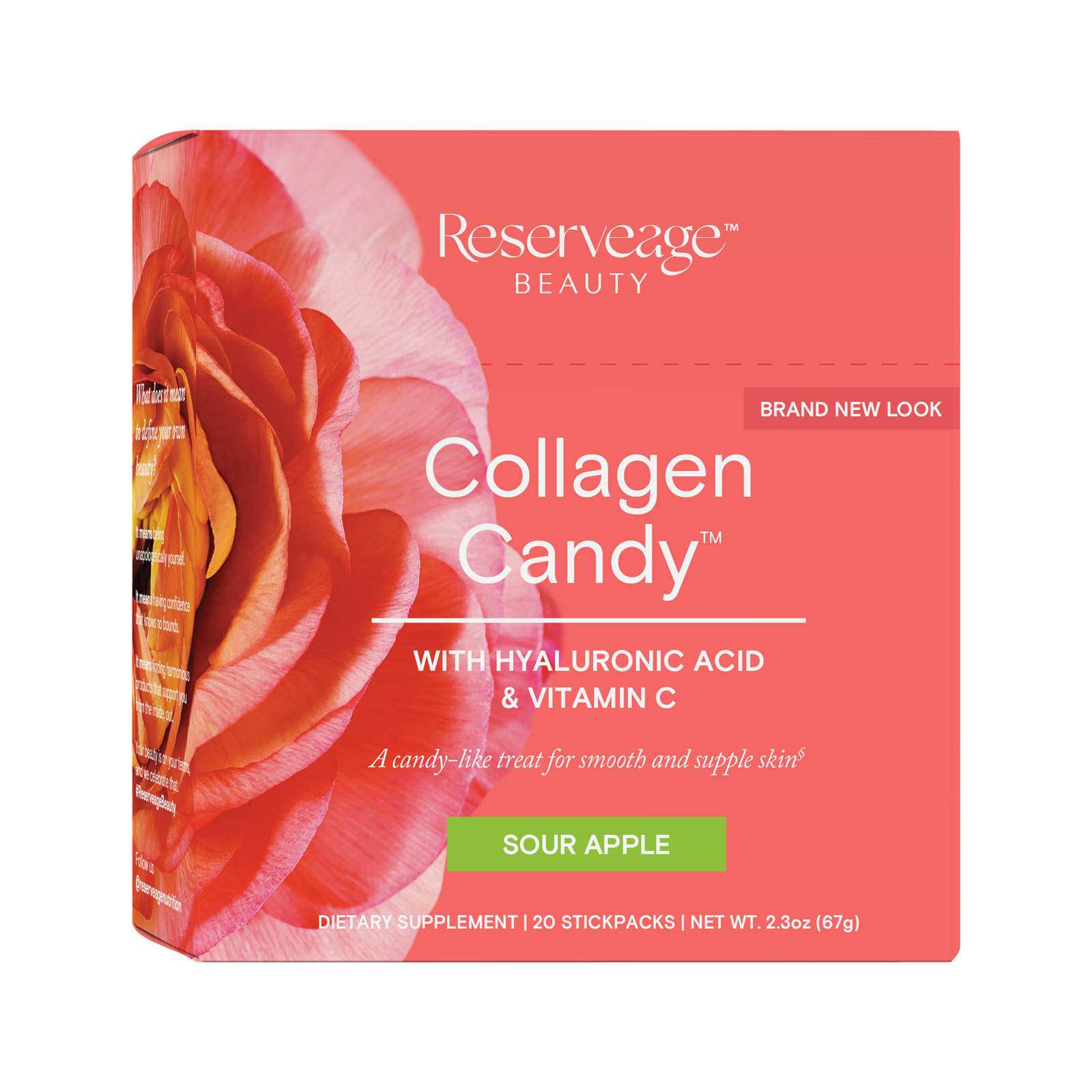 Reserveage Collagen Candy Healthy Skin Nails Collagen Elastin, Sour Apple 2.3 Oz