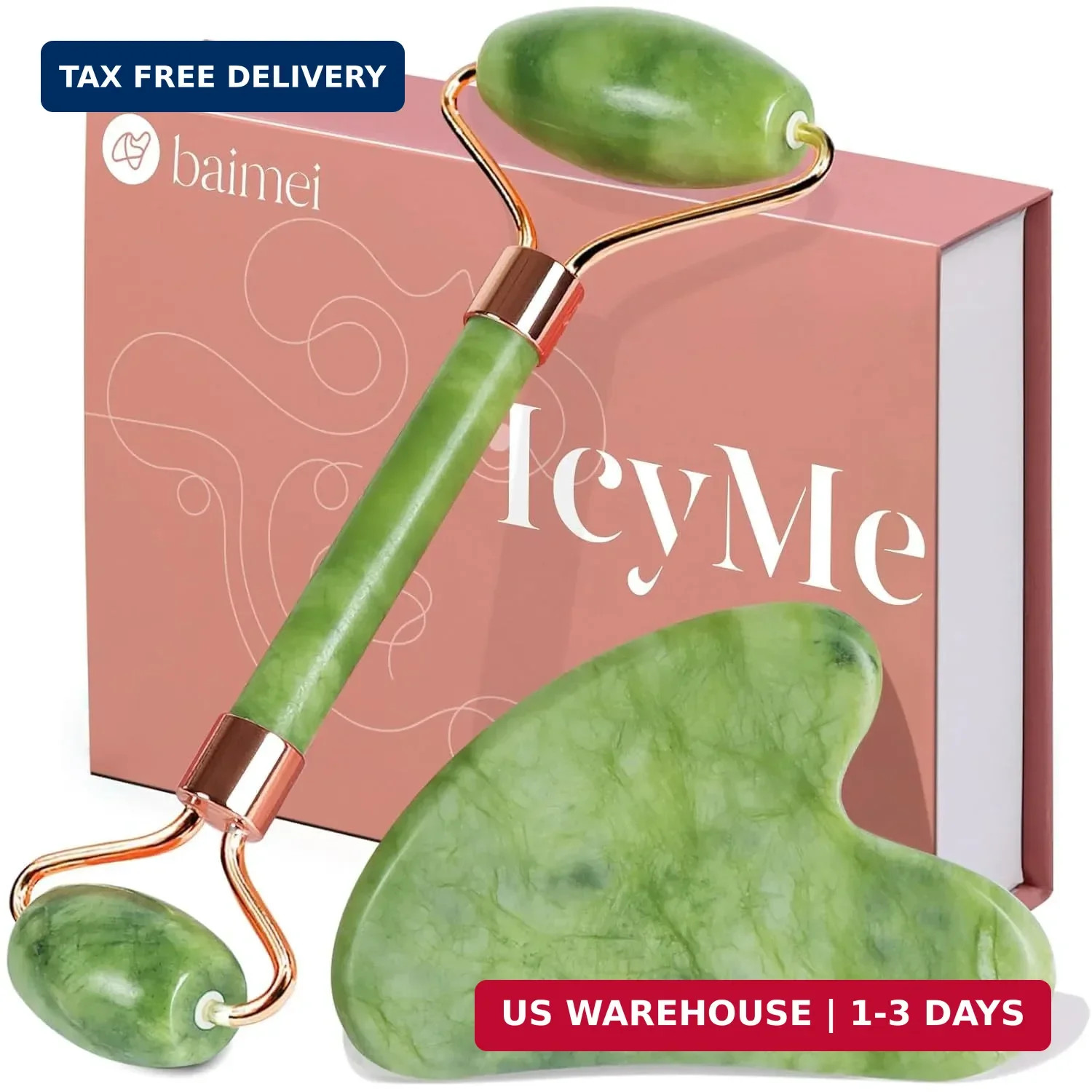 BAIMEI IcyMe Gua Sha & Jade Roller Set, Cooling Face Roller & Guasha Tool for Fa