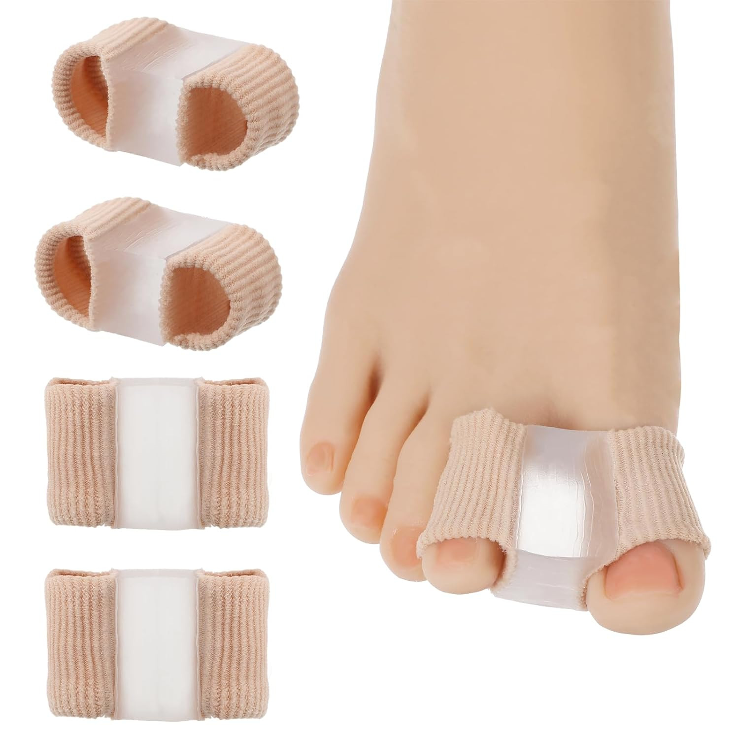 4Pcs Silicone Toe Spacers Lining with Fabric Breathable Soft Toe Spacer Correcto