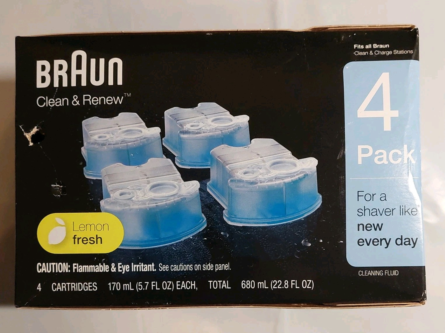 Braun Cleaning Cartridges -Clean & Renew Refills (4-Pack) CCR4 Lemon Fresh