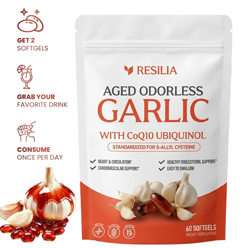 Resilia Garlic Extract 600mg Softgels Odorless Aged Garlic Extra – 60 Softgels