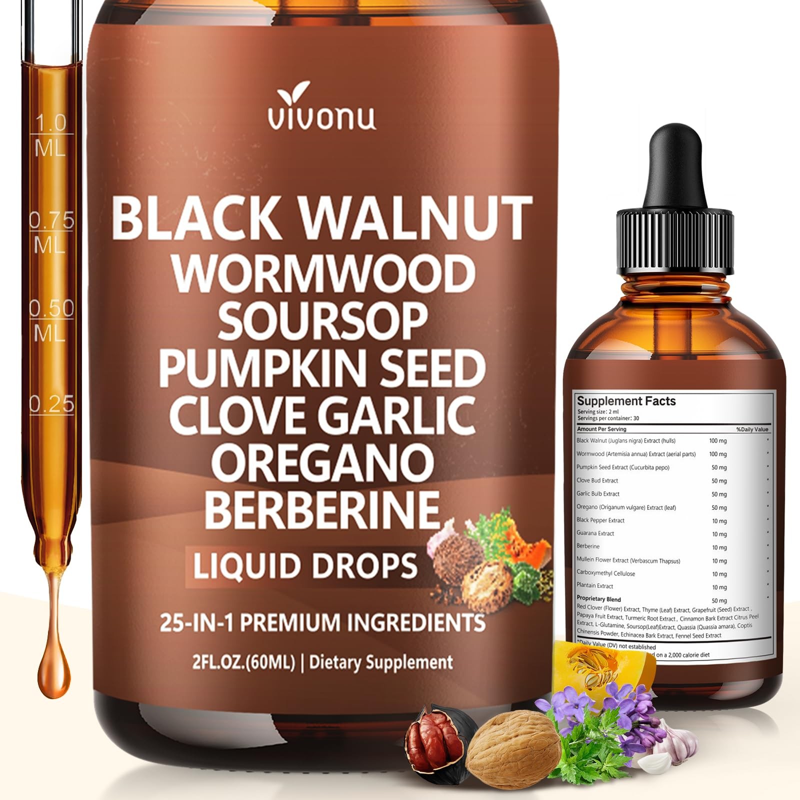 25-in-1 Liposomal Black Walnut Wormwood Clove Tincture, Cleanse for Humans Dr…