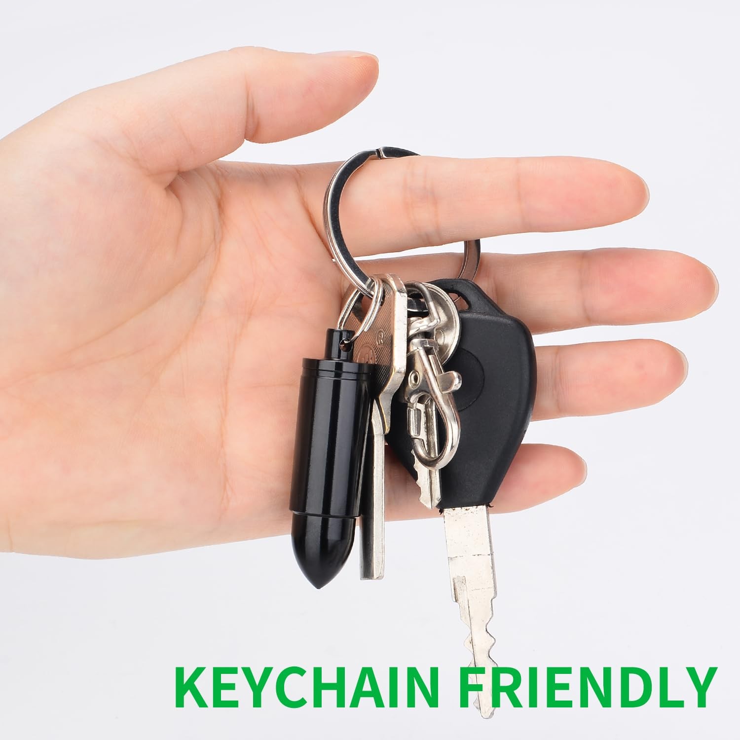 TecQach Pill Holder Keychain 2 Pack Black Silver