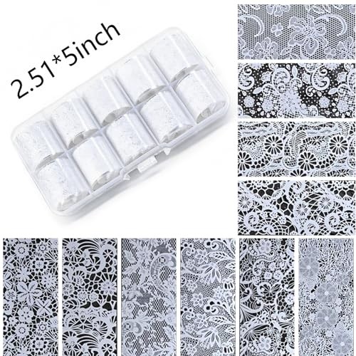 2 Box 20 Rolls Lace Nail Foil Transfer Sheets – Black KIT1 Black&White lace
