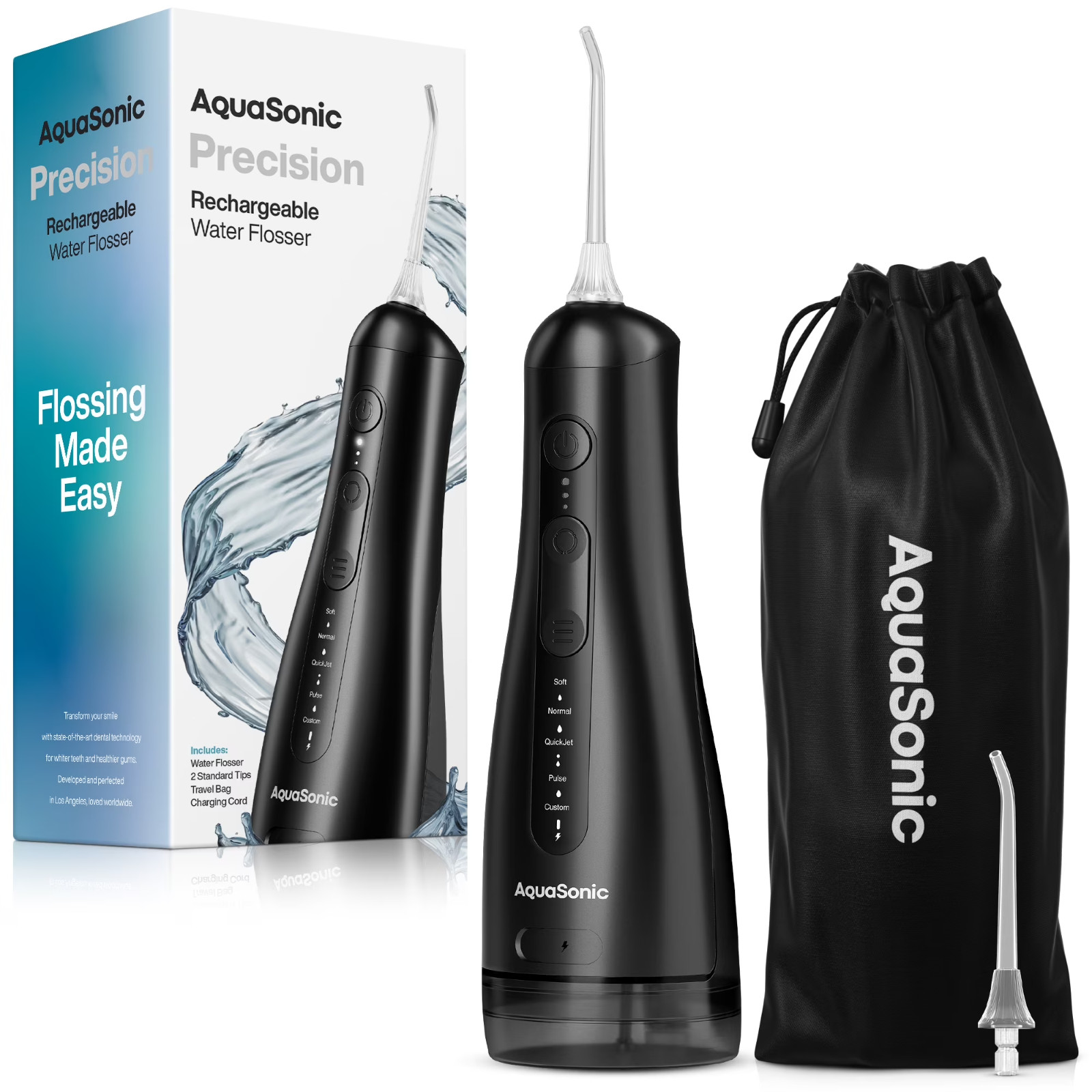 Rechargeable Cordless Water Flosser with Travel Bag and 2 Standard Flossing Tips