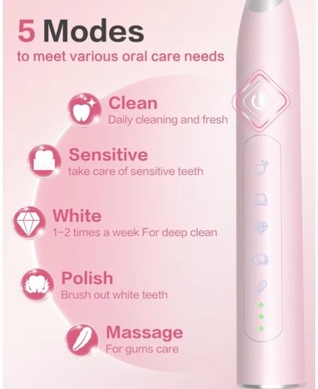 Sonic Electric Toothbrushes for Adults – Rechargeable with Travel Case, 8 Brush