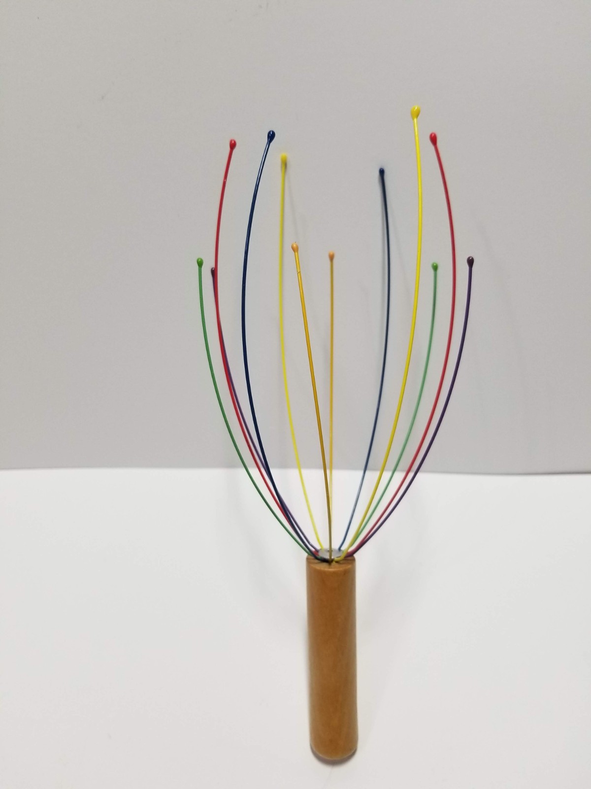 Rainbow Manual Handheld Wire Head & Scalp Massager Head Scratcher, Wood Handle