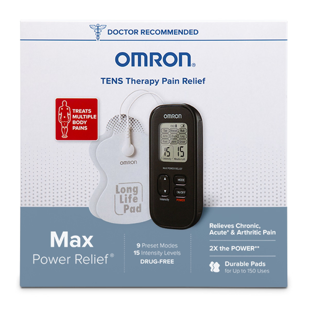 OMRON Max Power Relief TENS Therapy Pain Relief PM500, 9 Preset Modes, 15 Levels