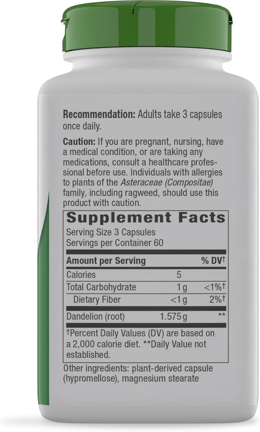 Dandelion Root Capsules – 1,575mg per Serving, 100 Count – & Non-GMO
