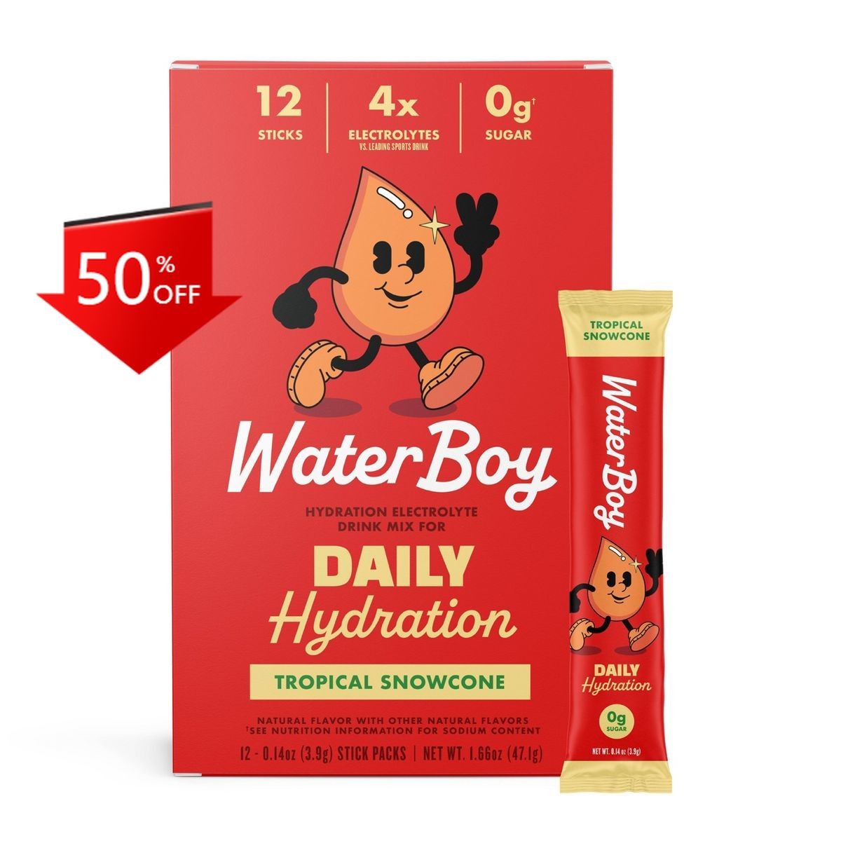 Waterboy Daily Hydration Dietary Supplement Powder – Tropical Snowcone – 12pk