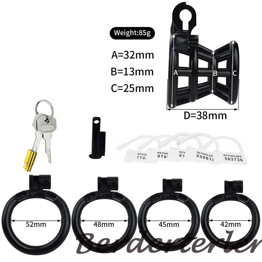 Stainless Steel /ABS Male Chastity Cage Lock with 4 Rings Light Chastity Devices
