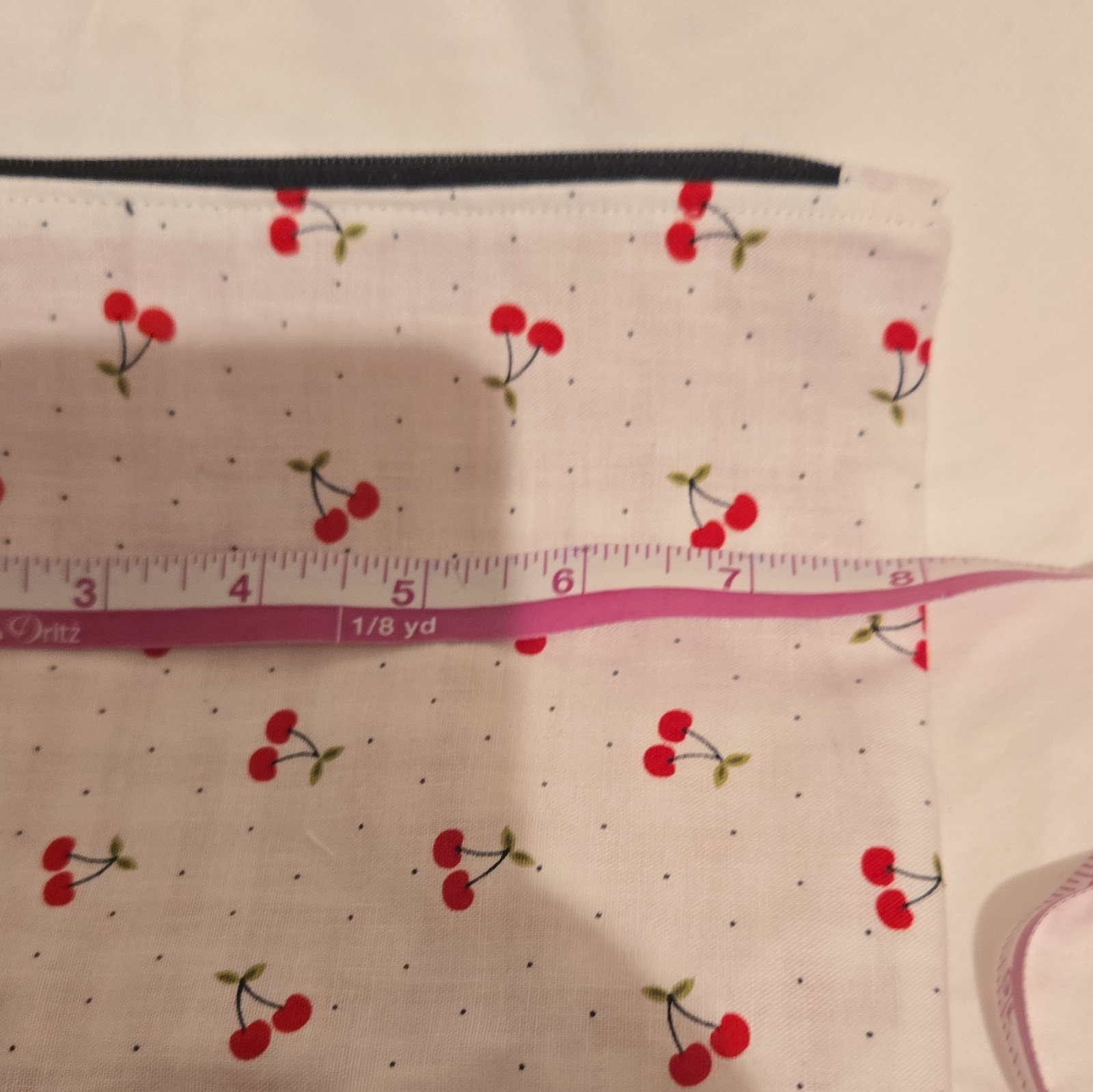 White Cherry Print Fabric Zipper Makeup Bag Pouch Set Red Gingham Lining
