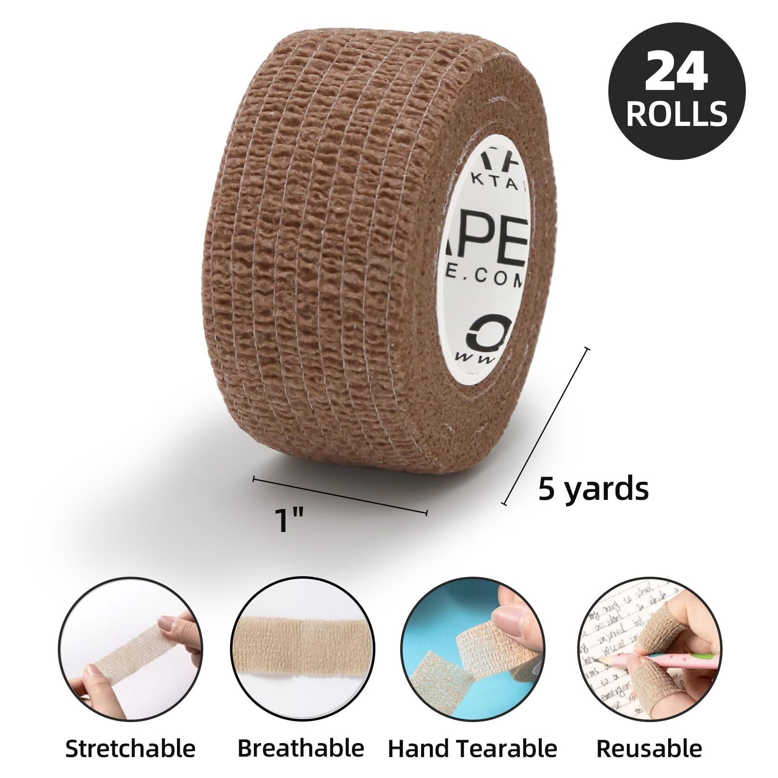 Self-Adhesive Cohesive Bandages Wrap – 24 Packs, 1″ x 5 Yards, Multi-Color Vet T