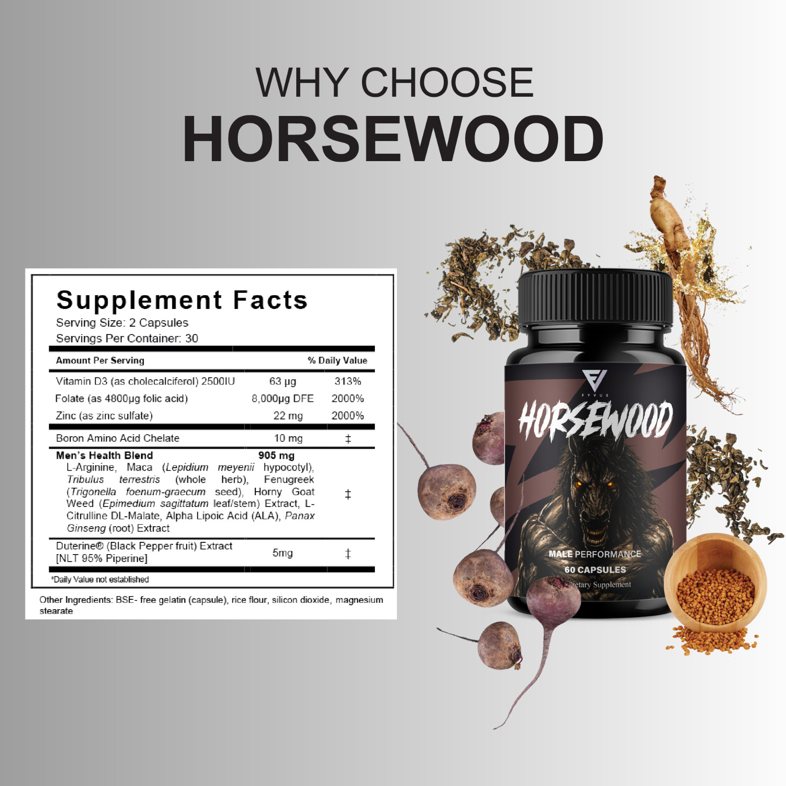 (2 Pack) Horsewood Male Support Supplement, Horse Wood Male Pills (120 Capsules)