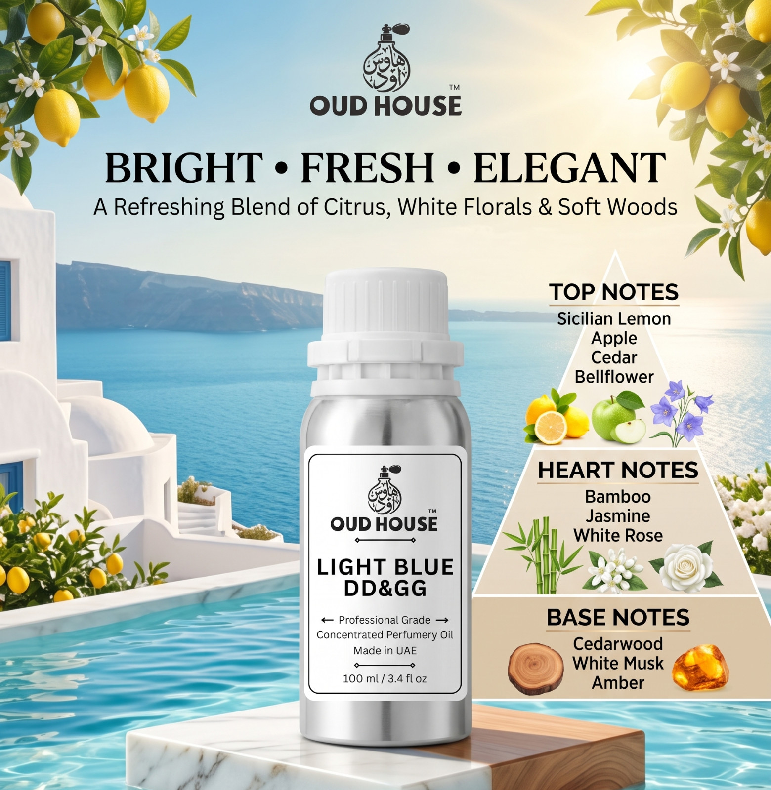 Oud House Light Blue DD&GG Perfumery Oil 3.4 fl oz Fresh Citrus Floral