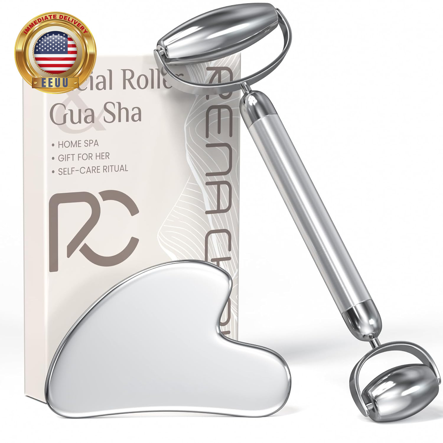 Gua Sha and Face Roller Set: Anti-Breakage Stainless Steel Roller for Long-Lasti