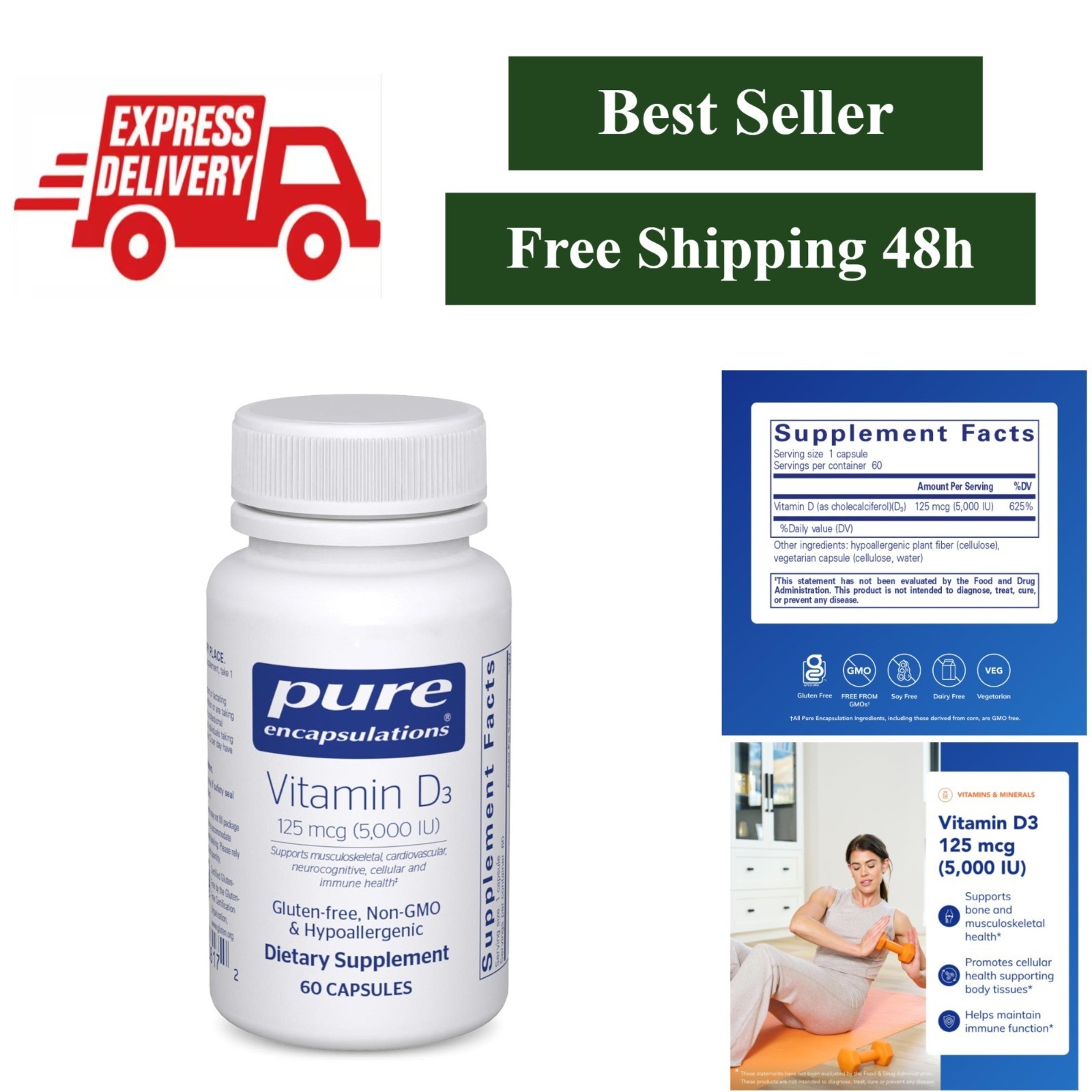 Vitamin D3 125 mcg (5,000 IU) Capsules for Immune & Bone Health