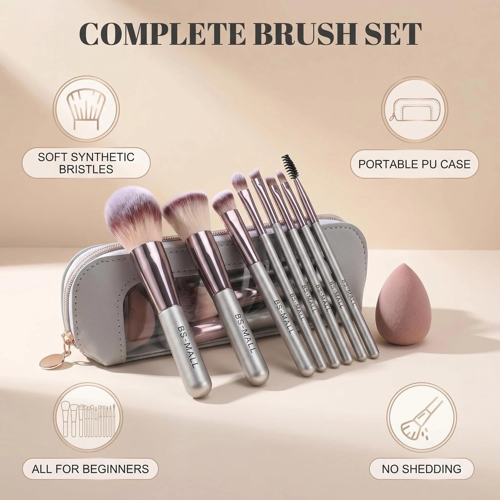 Travel Makeup Brush Set BS-MALL14 PCS Professional Brushes Champagne