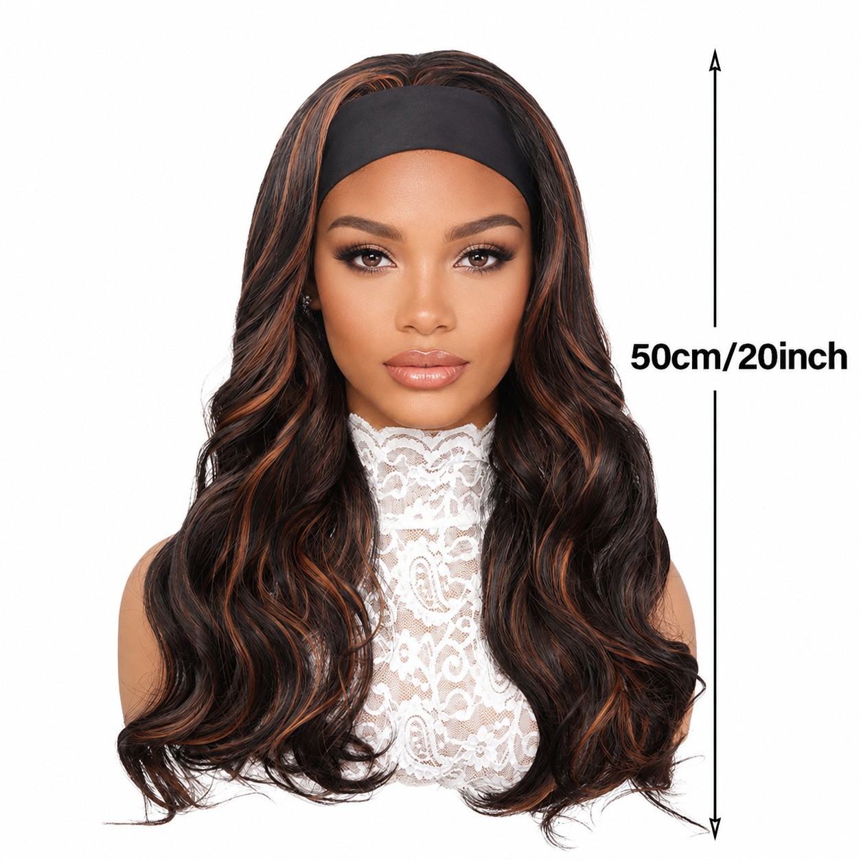 Black with Brown Balayage Long Wavy Curly Wig Heat Resistant Synthetic Full