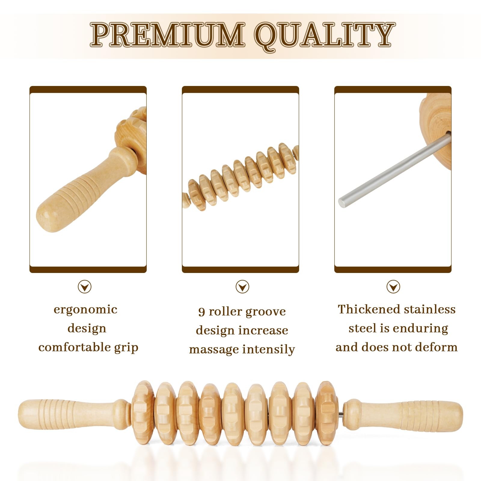 Manual Wooden Fascia Massage Roller Stick for Legs Body Color1