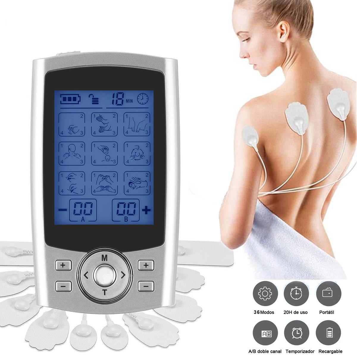 Tens Unit Muscle Stimulator Machine Pulse Massager Therapy Pain Relief 36+ Modes