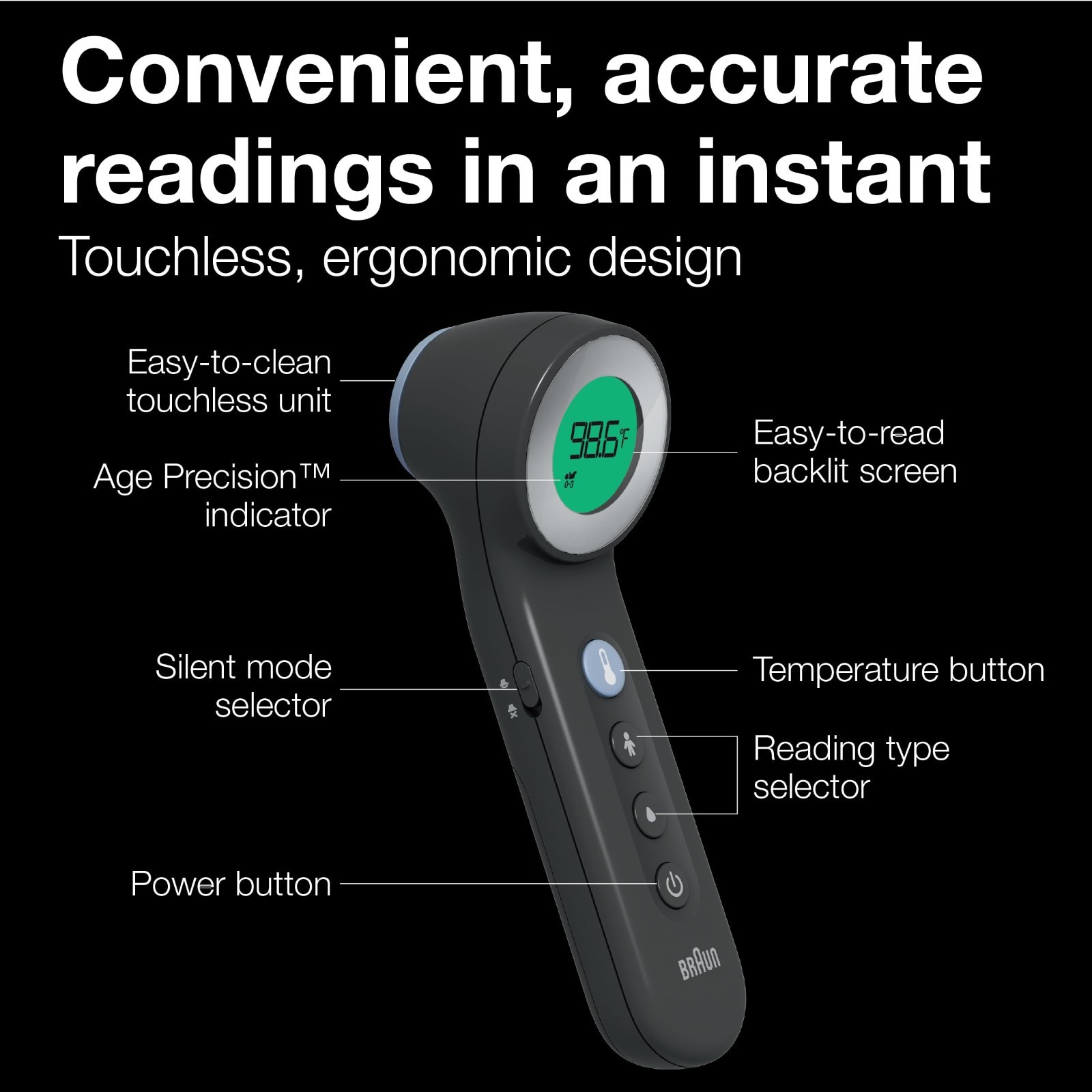 Braun Sensian 7 3-in-1 Non-Contact Forehead Thermometer, Black