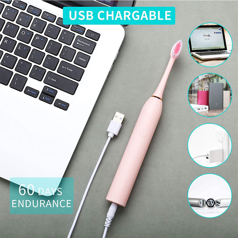 Sonic Electric Toothbrush Rechargeable 6 Modes with Brush Heads Precise Cleaning