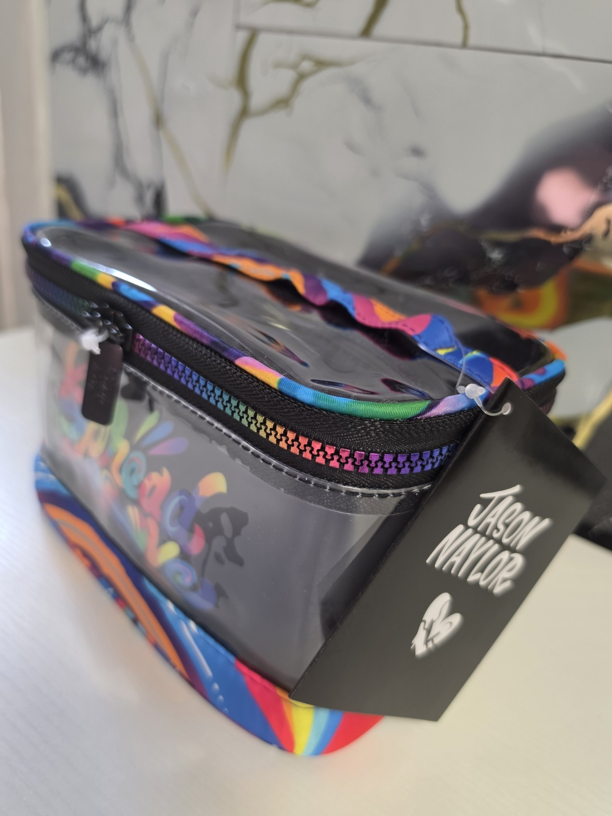 Jason Wu Clear Multicolor Plastic Makeup Case w/ Zipper Handle 8x5x5 in