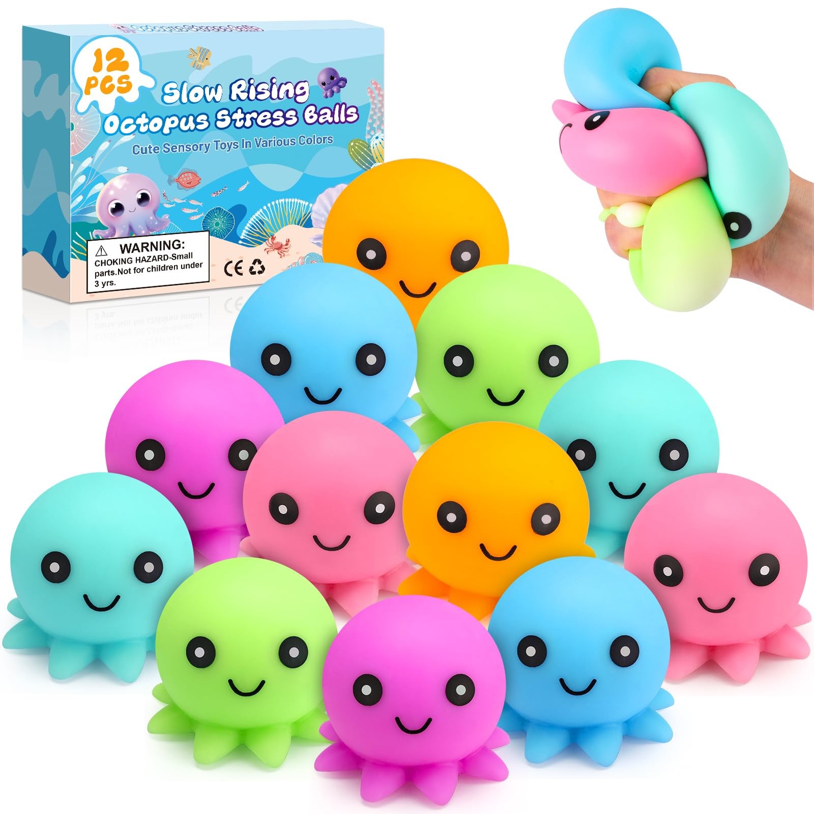 12 Pack Stress Balls for Adults, Cute Octopus Fun Squish Ball