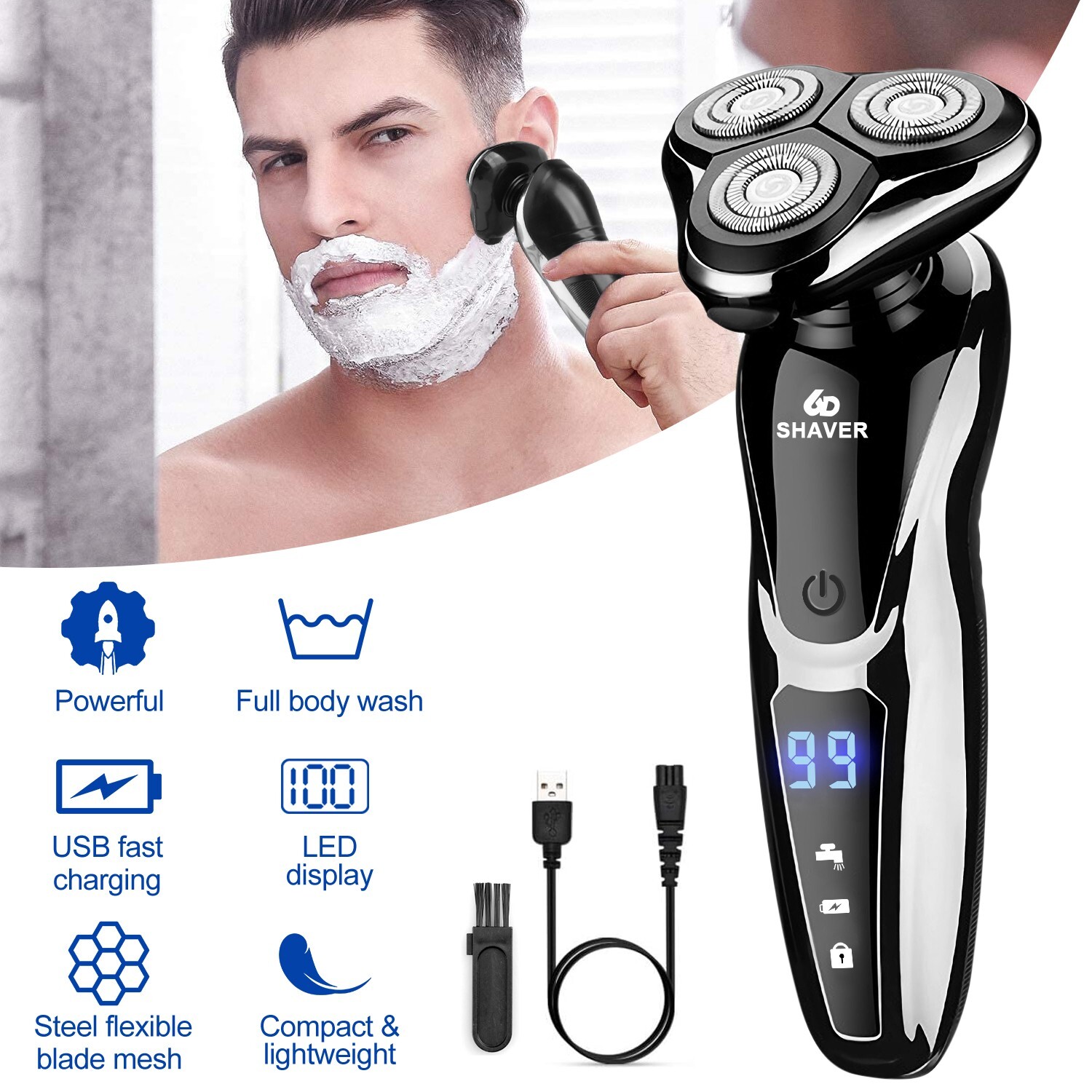 Face Clean Shave – Rechargeable USB, Cordless Electric Shaver Razor for Men