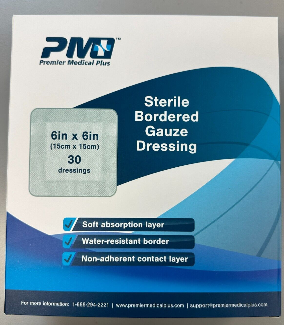 Premier Medical Plus Sterile Bordered Gauze Wound Care Dressing 6×6 Box of 30