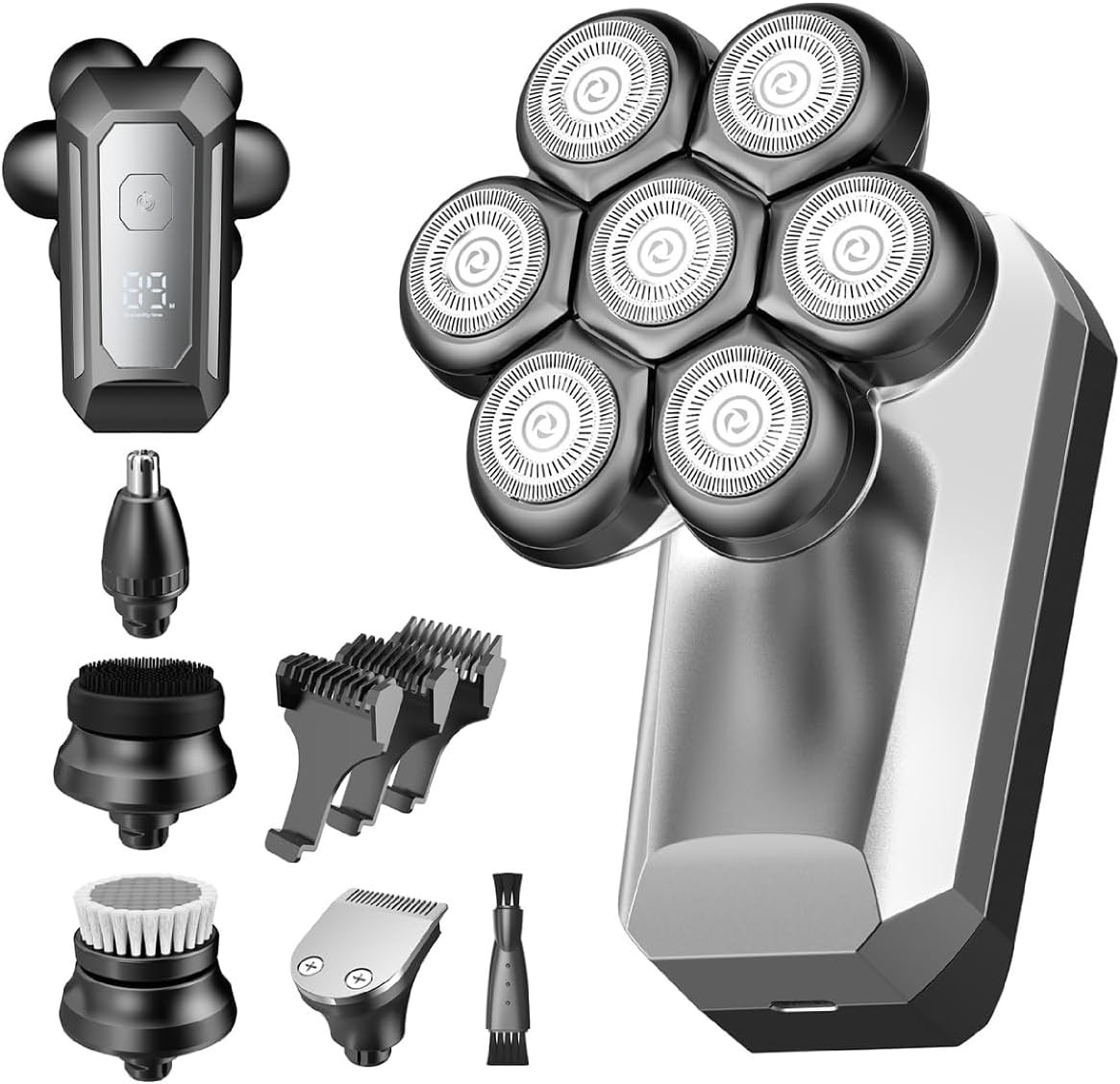 7D Head Shaver for Bald Men, 5-in-1 Grooming Kit, Wet/Dry